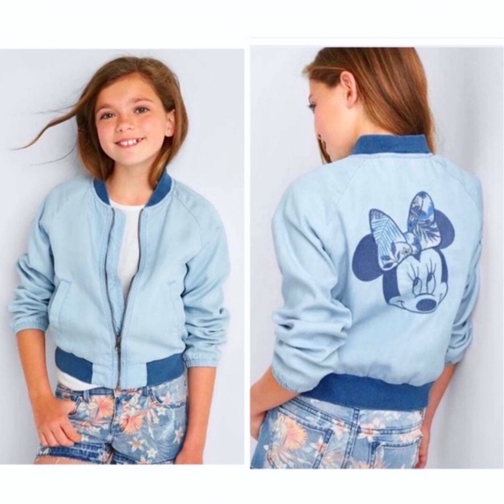 Gap girl baby blue bomber with embroidered Minnie